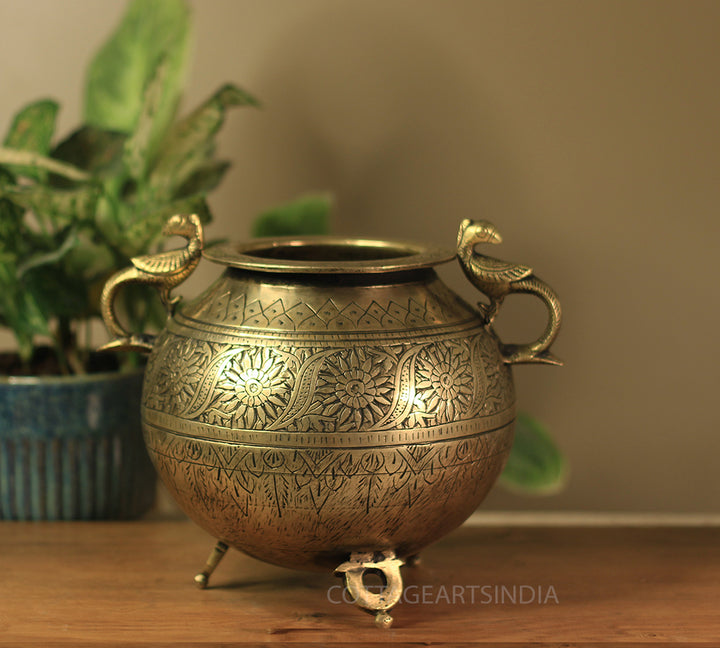 Brass Vintage Carved Planter