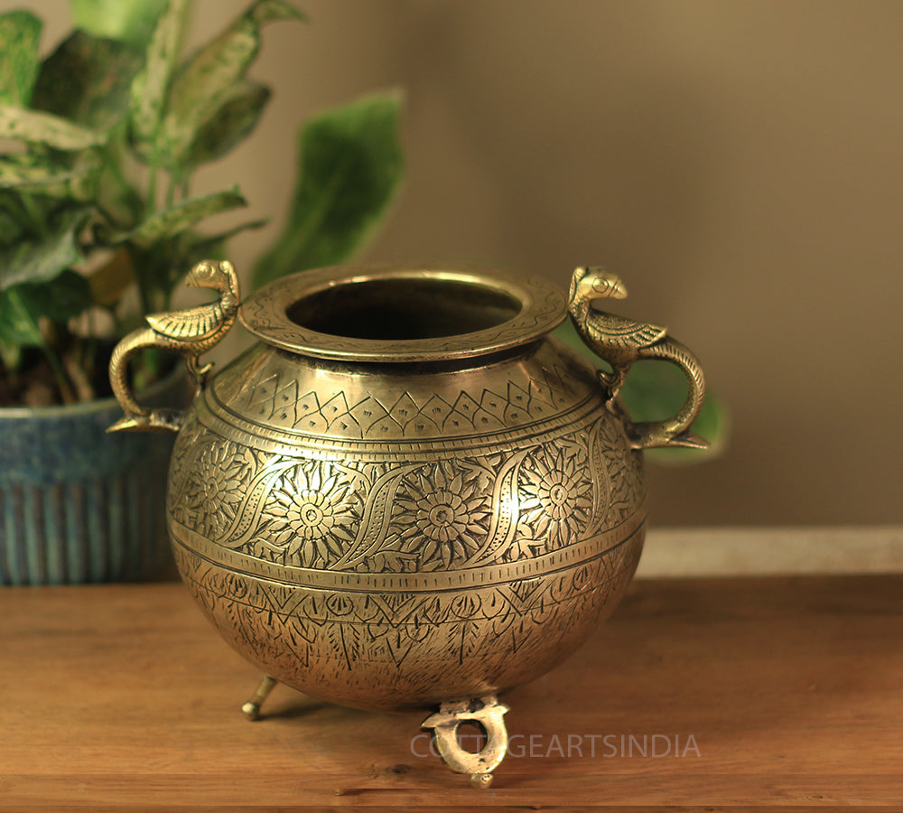 Brass Vintage Carved Planter