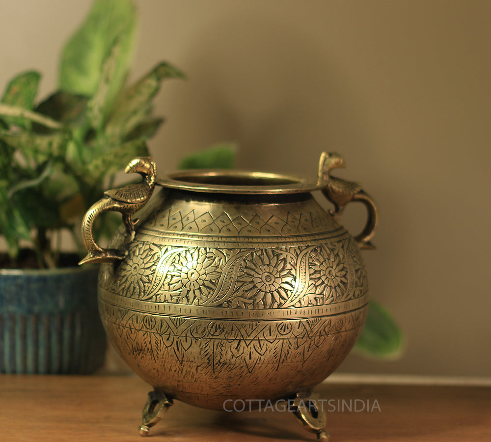 Brass Vintage Carved Planter