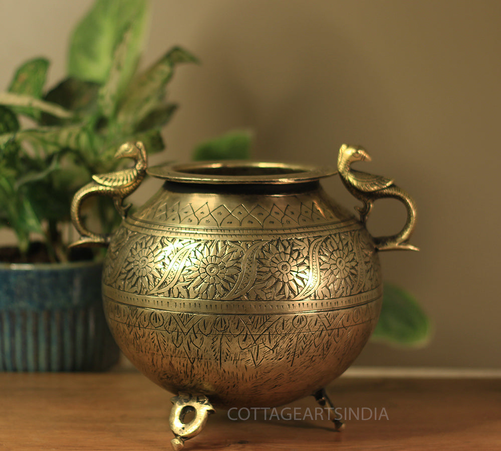 Brass Vintage Carved Planter