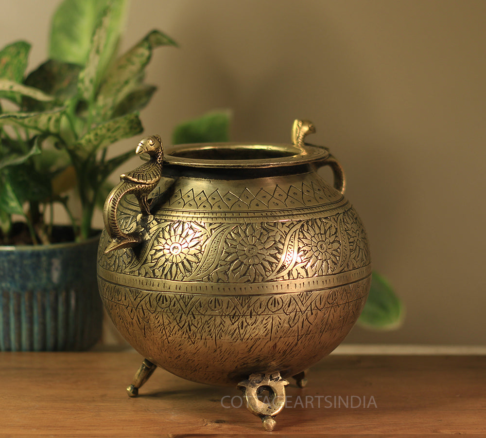 Brass Vintage Carved Planter