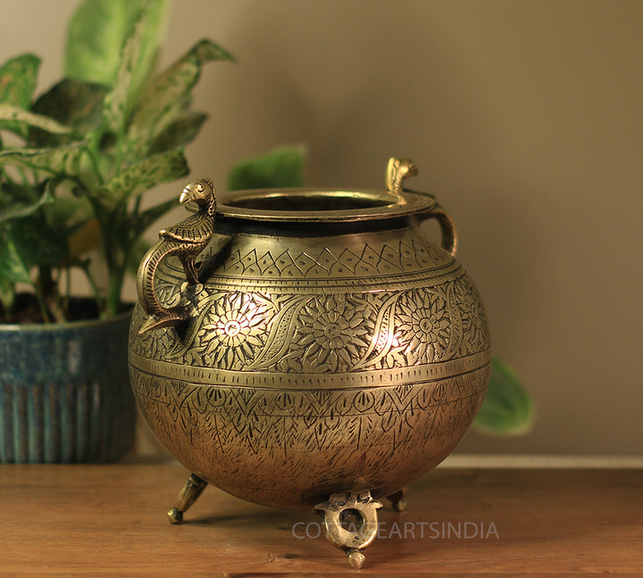 Brass Vintage Carved Planter