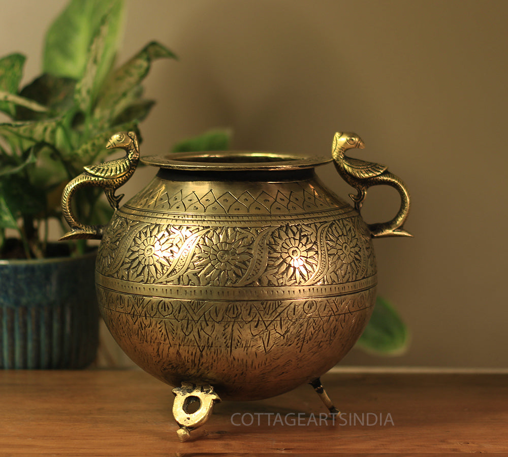 Brass Vintage Carved Planter