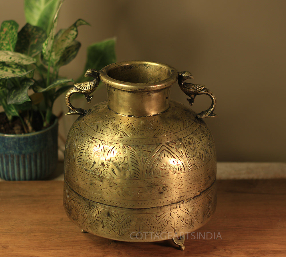 Brass Vintage Carved Planter