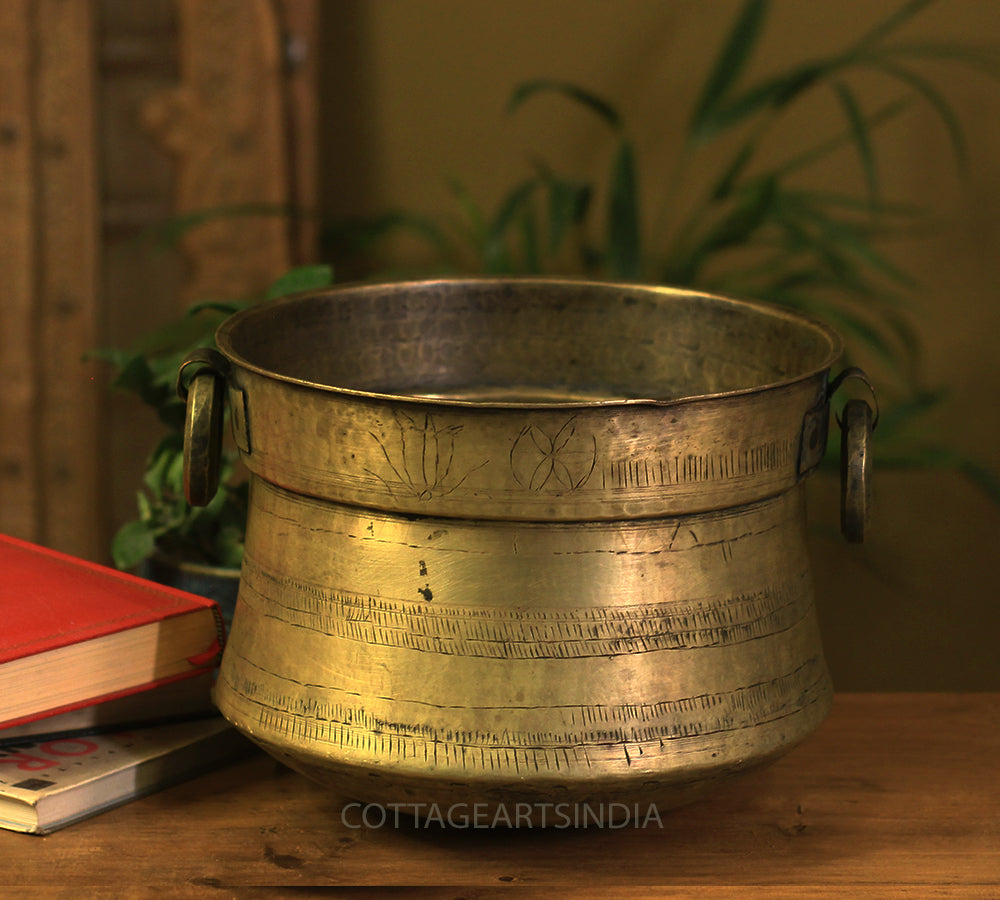 Brass Vintage Carved Planter