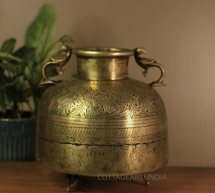 Brass Vintage Carved Planter