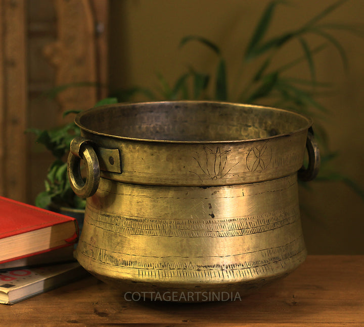 Brass Vintage Carved Planter