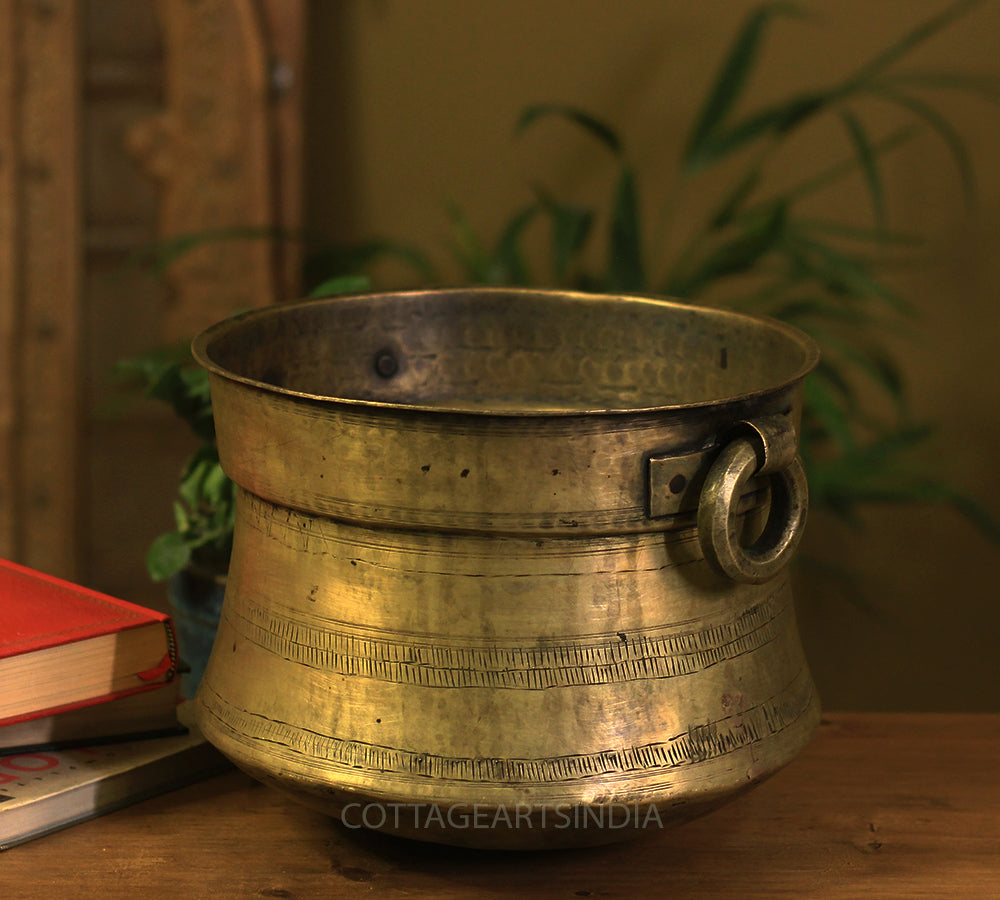 Brass Vintage Carved Planter