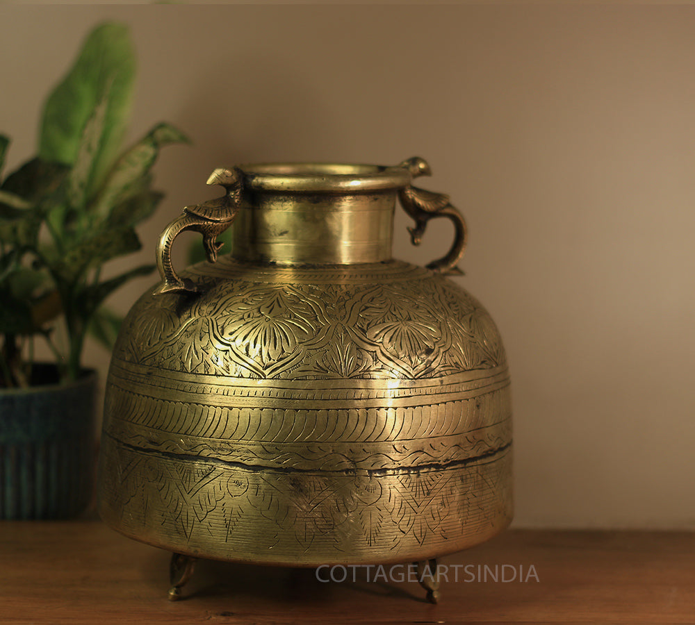 Brass Vintage Carved Planter