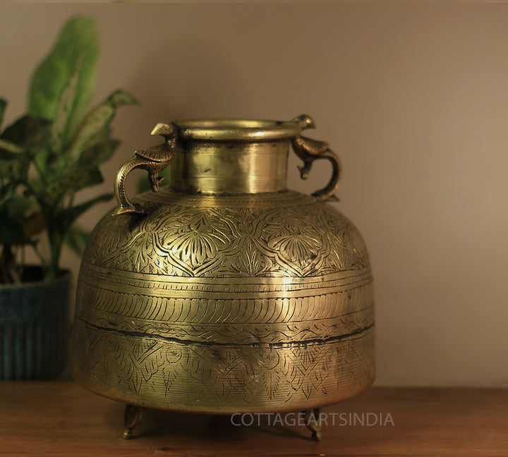 Brass Vintage Carved Planter