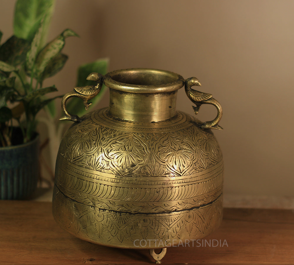 Brass Vintage Carved Planter