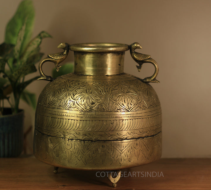 Brass Vintage Carved Planter