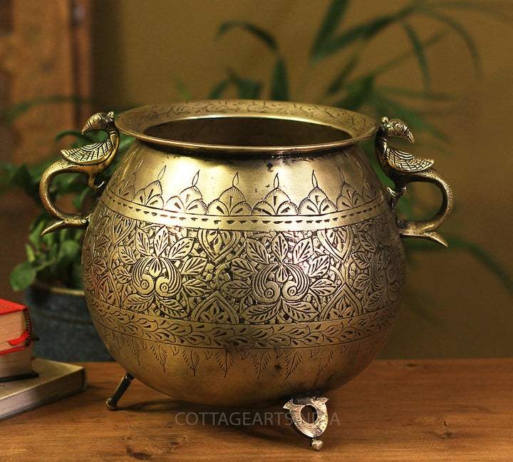 Brass Vintage Carved Planter