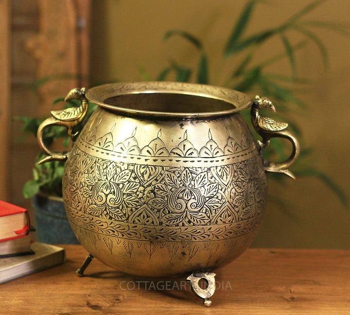 Brass Vintage Carved Planter