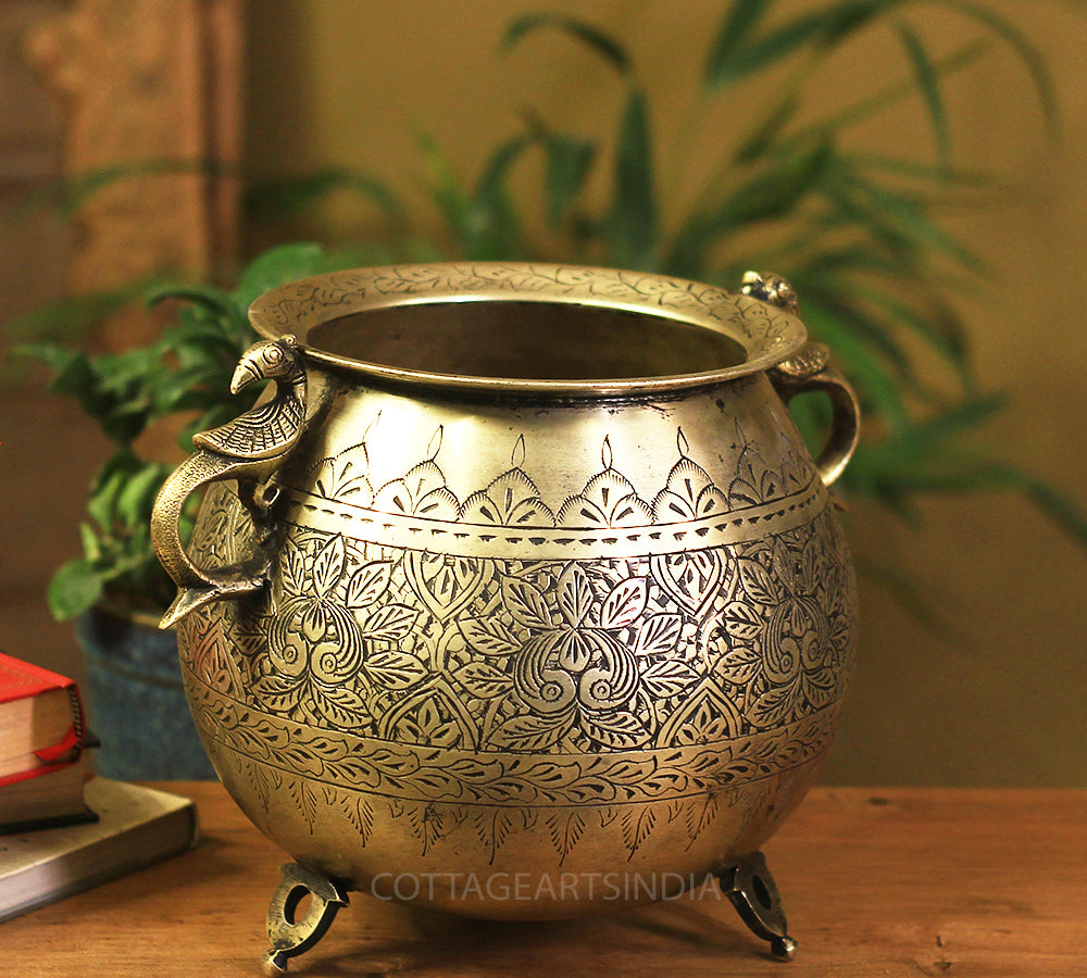 Brass Vintage Carved Planter