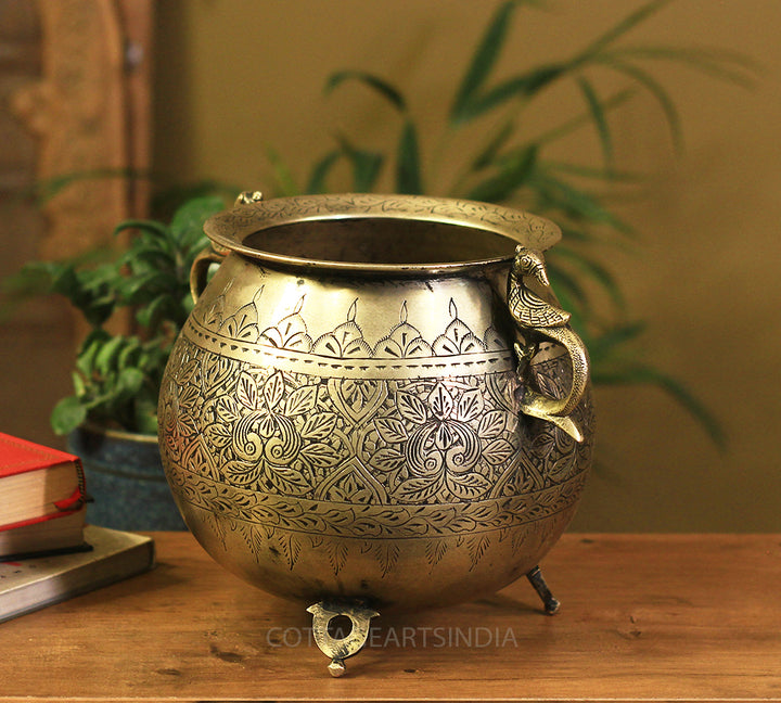 Brass Vintage Carved Planter