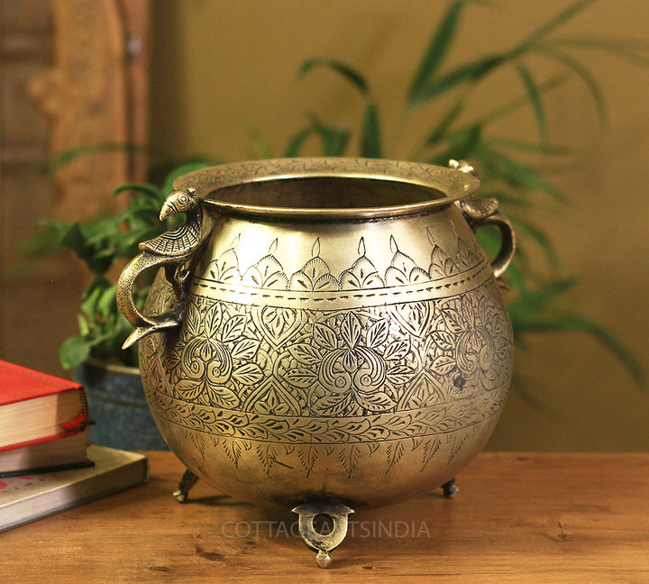 Brass Vintage Carved Planter