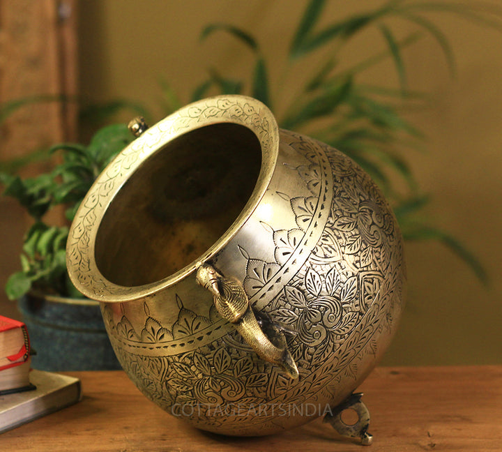 Brass Vintage Carved Planter