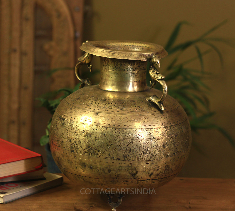 Brass Vintage Carved Planter