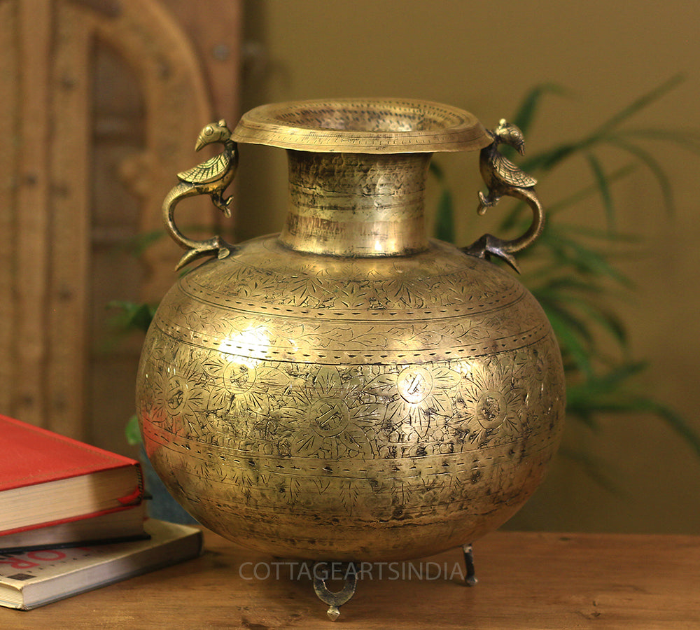 Brass Vintage Carved Planter