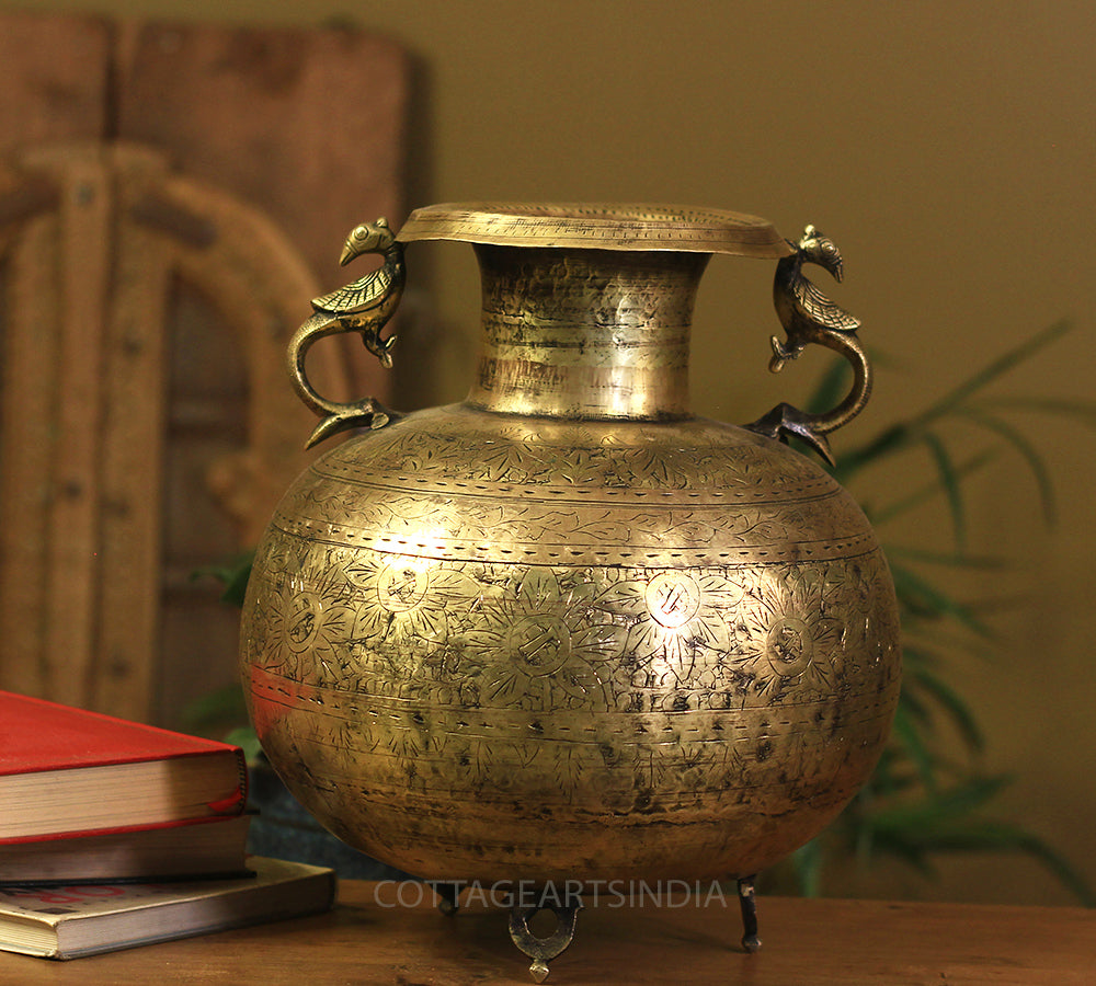 Brass Vintage Carved Planter