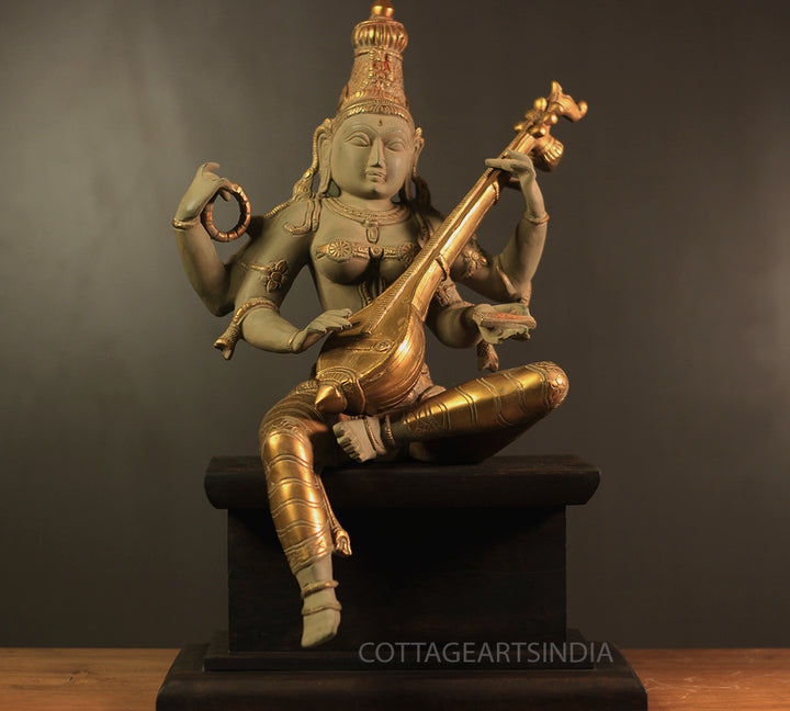 Brass Saraswati Rustic Patina and Antique Gold