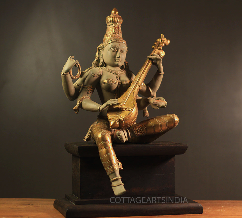 Brass Saraswati Rustic Patina and Antique Gold