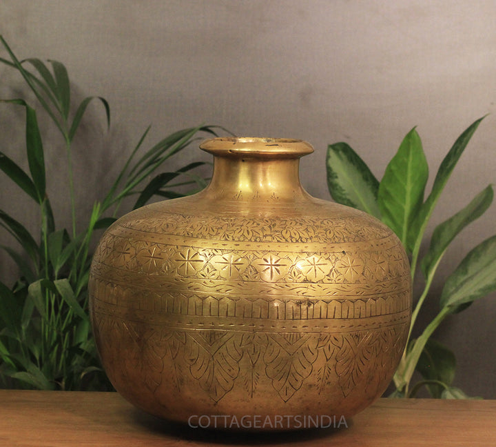 Brass Vintage Carved Planter