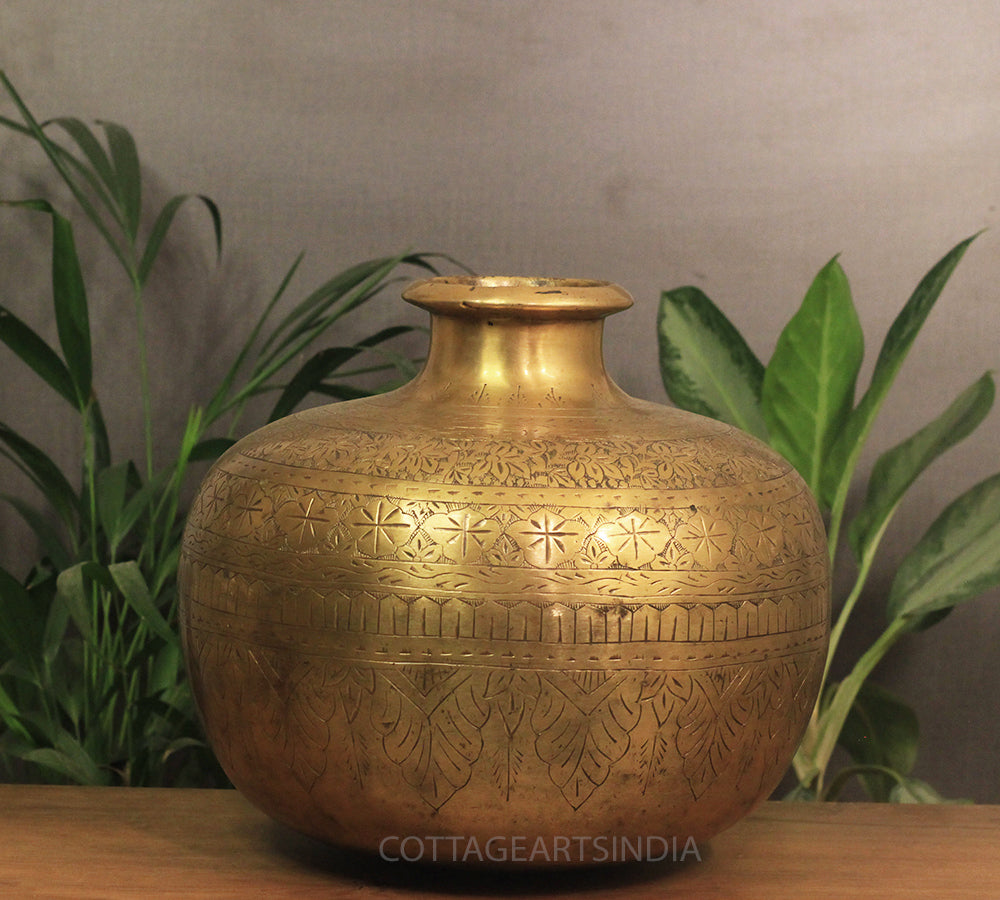 Brass Vintage Carved Planter