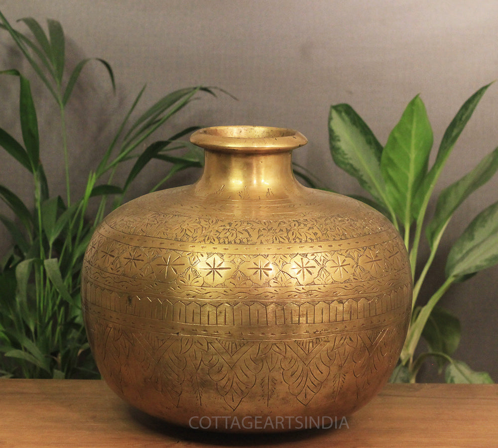 Brass Vintage Carved Planter