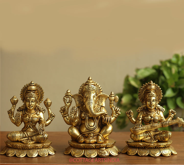 Brass Ganesh Laxmi Saraswati  6"