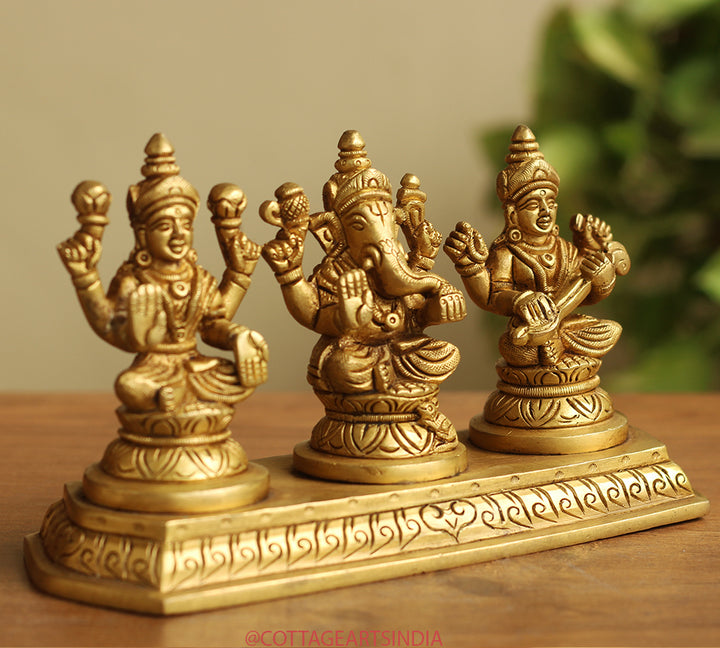 Brass Laxmi Ganesh Saraswati Sitting 4"