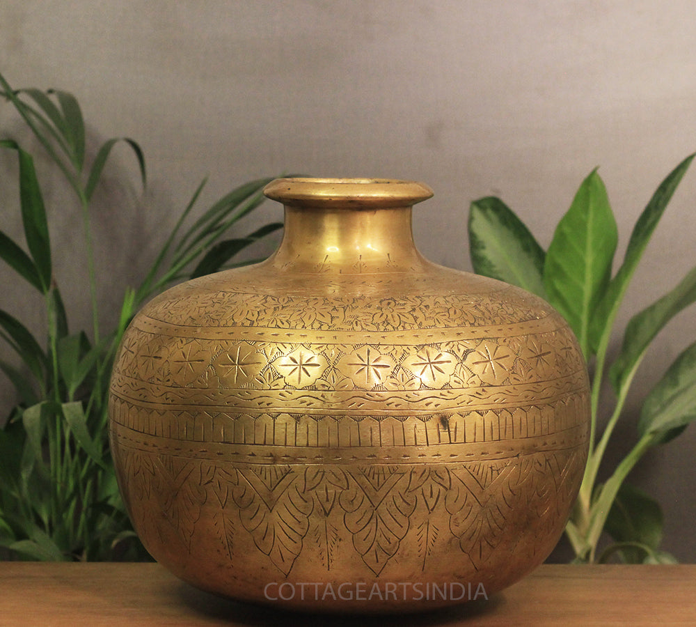 Brass Vintage Carved Planter