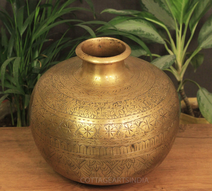 Brass Vintage Carved Planter