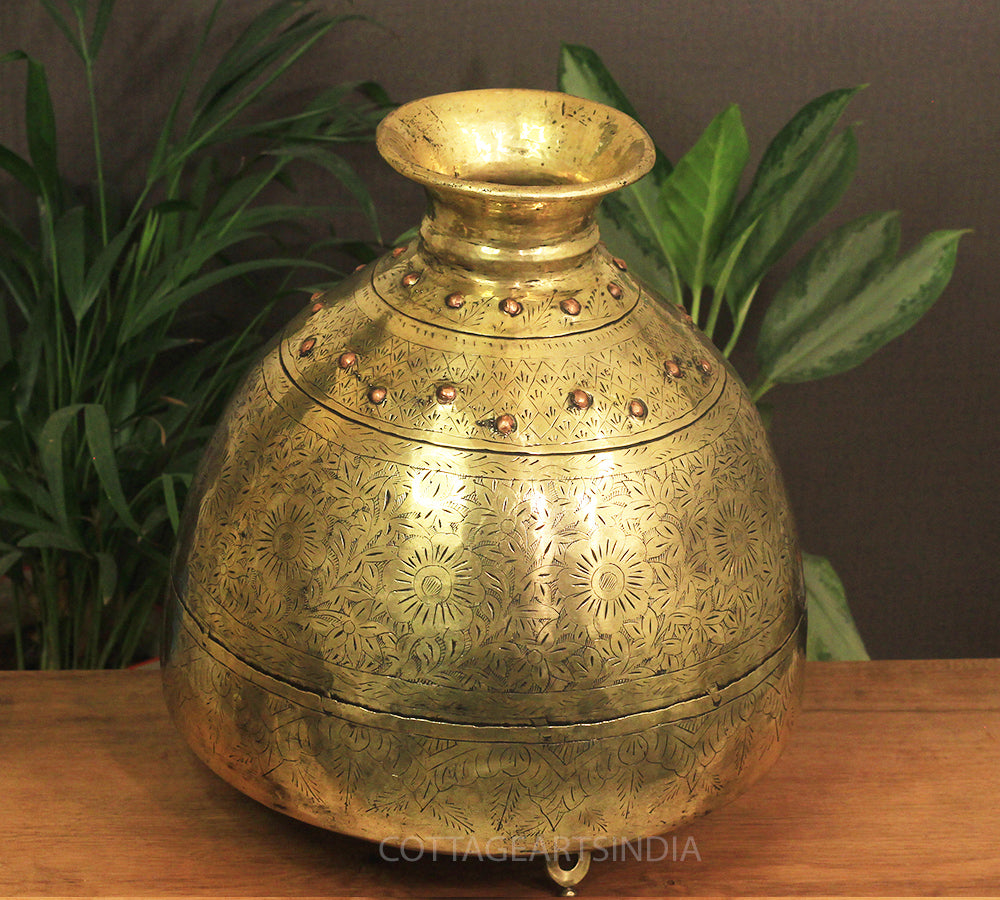 Brass Vintage Carved Planter