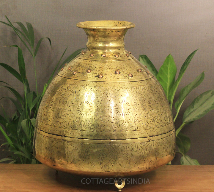 Brass Vintage Carved Planter