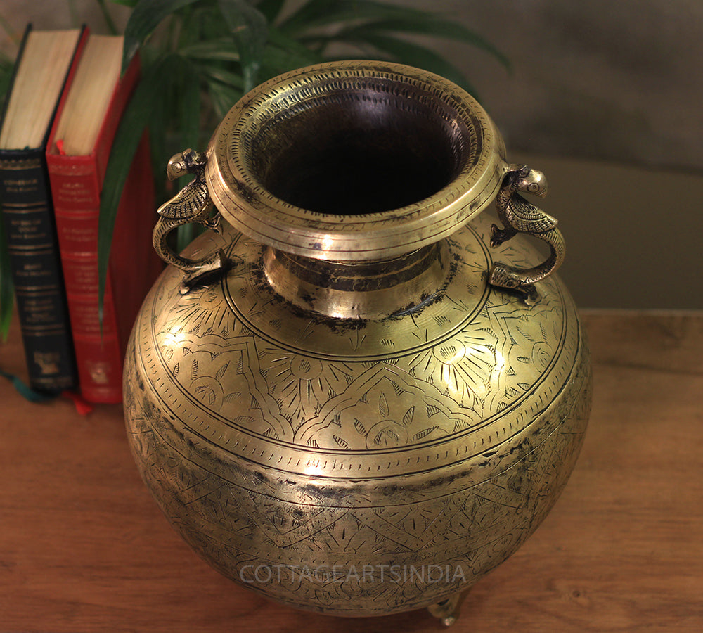 Brass Vintage Carved Planter