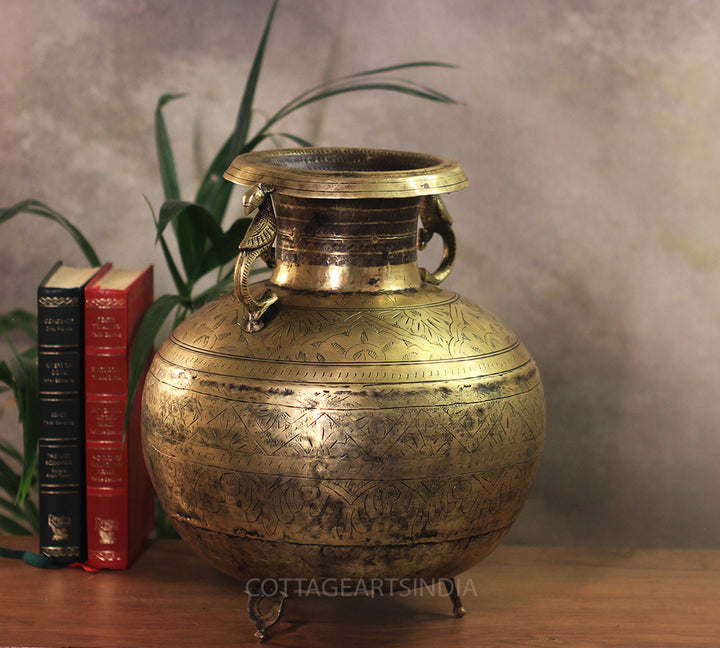 Brass Vintage Carved Planter