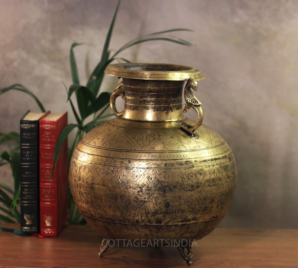 Brass Vintage Carved Planter