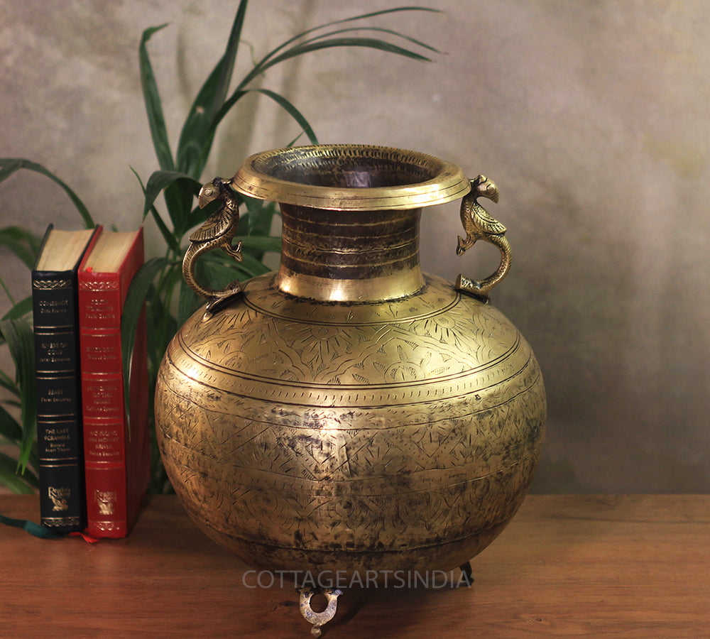 Brass Vintage Carved Planter