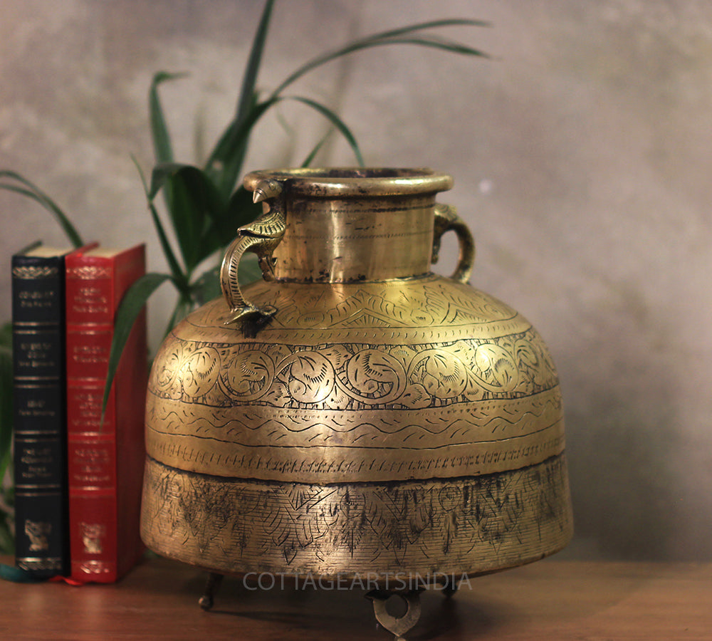 Brass Vintage Carved Planter