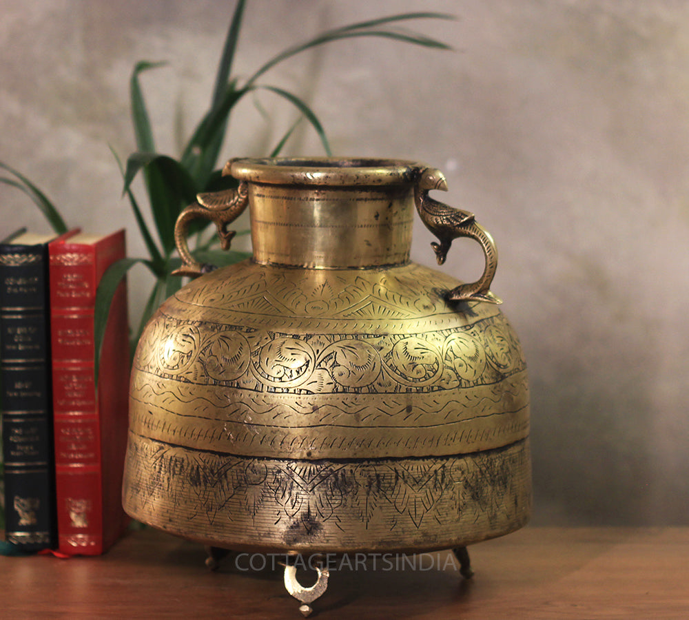 Brass Vintage Carved Planter