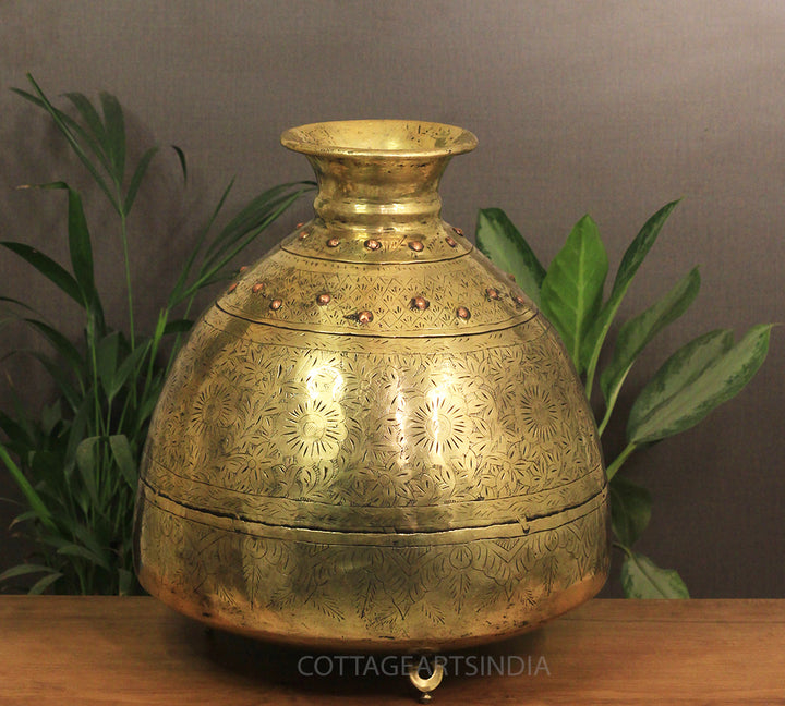 Brass Vintage Carved Planter