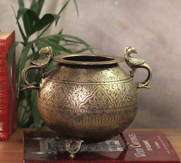 Brass Vintage Carved Planter