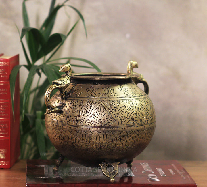 Brass Vintage Carved Planter