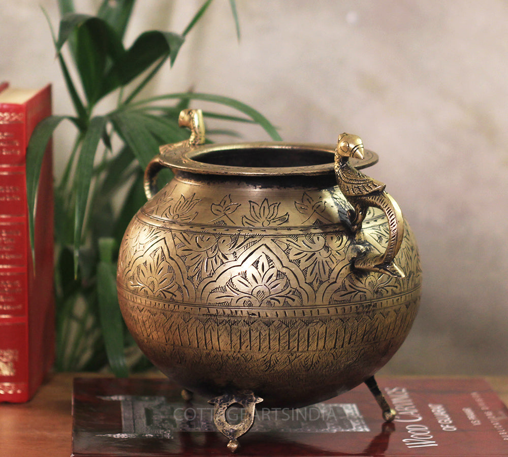 Brass Vintage Carved Planter