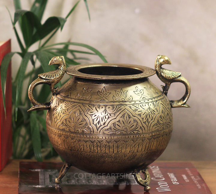 Brass Vintage Carved Planter