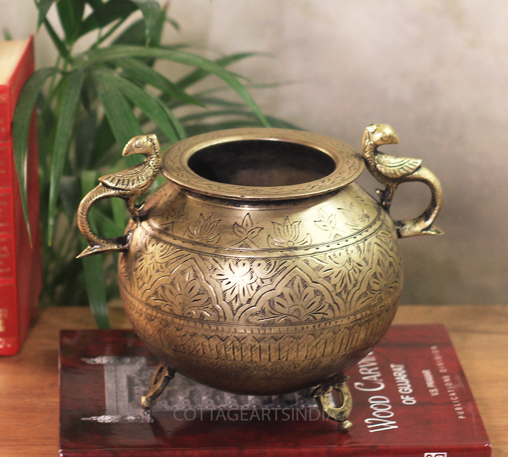 Brass Vintage Carved Planter