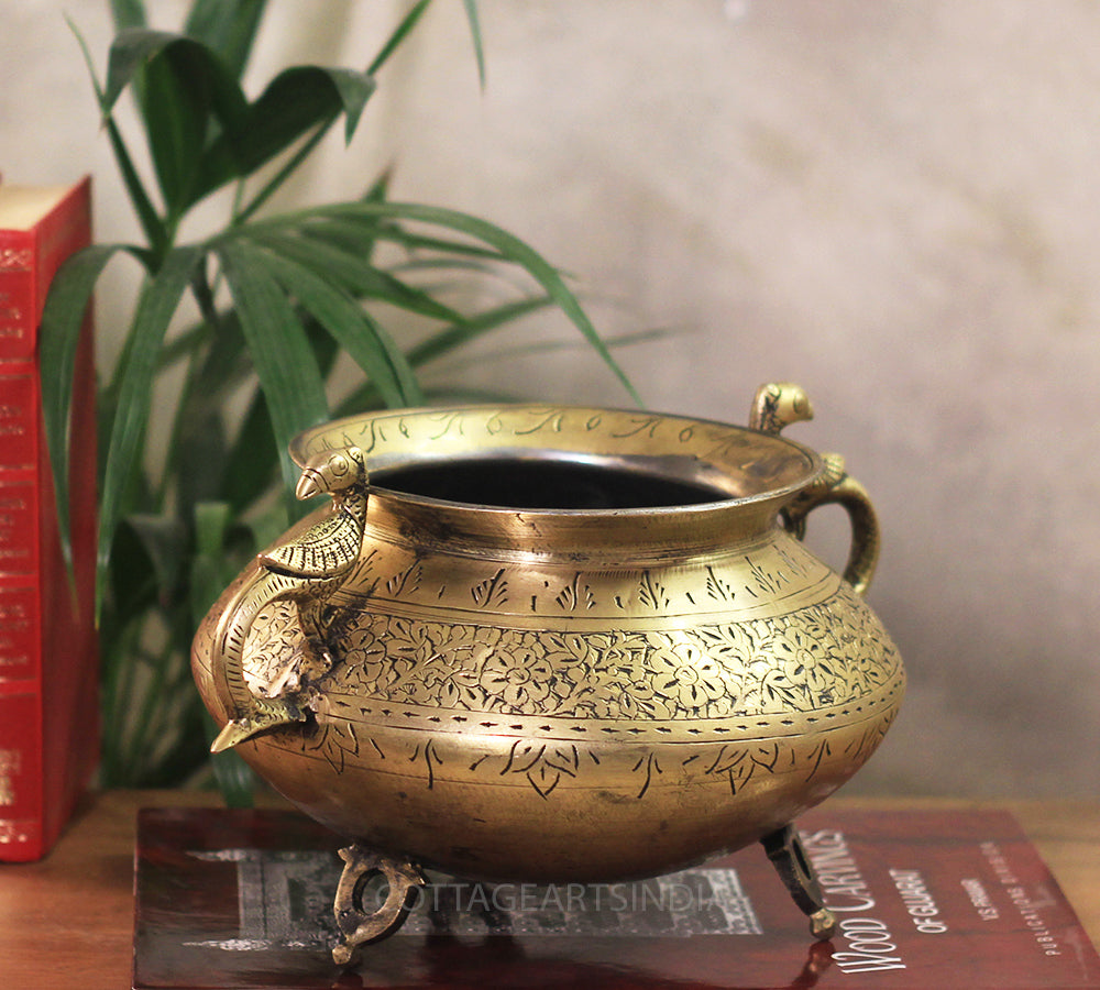 Brass Vintage Carved Planter