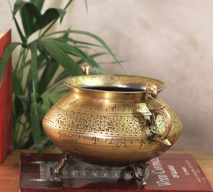 Brass Vintage Carved Planter